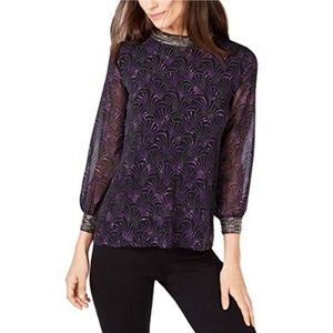🌵NWT Alfani Womens Printed Embellished Blouse